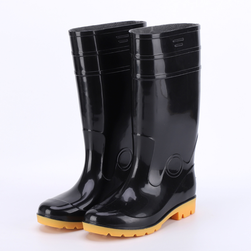 Anti-slip Black Shiny PVC Rain Boots Waterproof