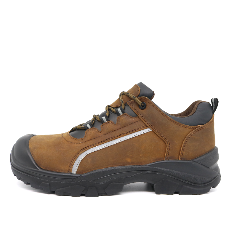 Brown Genuine Leather Fiberglass Toe Work Safety Shoes 