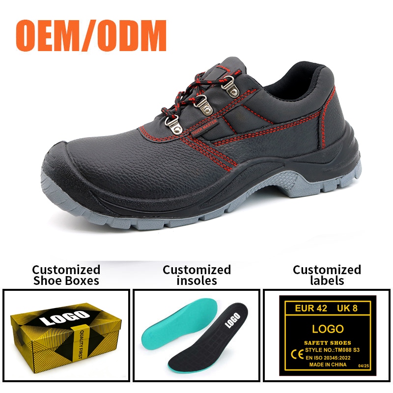 CE Non-slip Steel Toe Anti-puncture Work Safety Shoes Black Leather