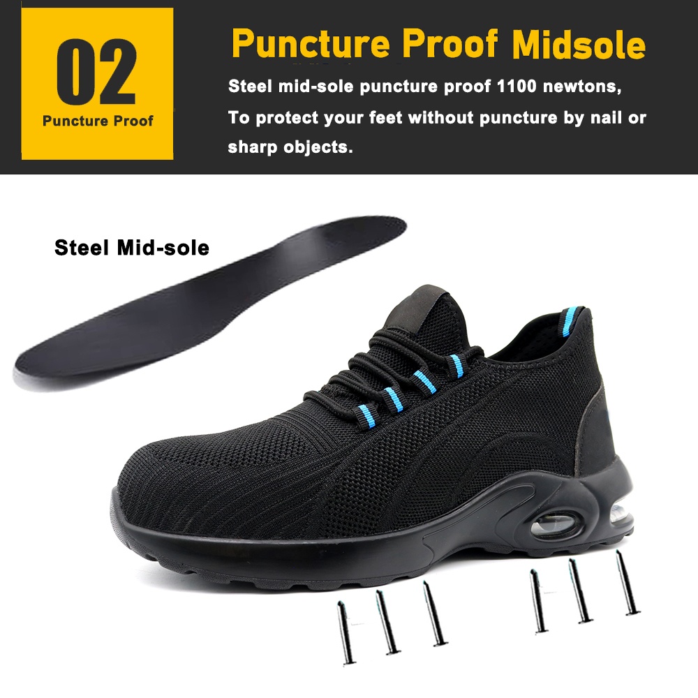 Air Cushion Steel Toe Anti Puncture Safety Shoes Fly Knit