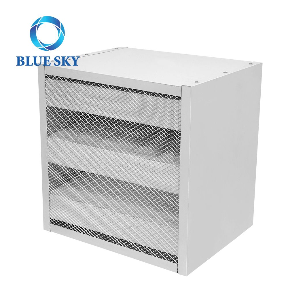 Caja de marco de aluminio de alta eficiencia con banco en V de 380x380x290mm, aire acondicionado de ventilación, filtro HEPA de flujo de aire laminar HVAC