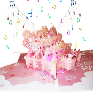 Custom Supplier Christmas Halloween Happy Birthday 3D Pop Up Sound Music Greeting Cards with Light Sound And Envelope