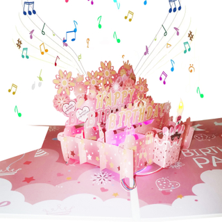 Custom Supplier Christmas Halloween Happy Birthday 3D Pop Up Sound Music Greeting Cards with Light Sound And Envelope