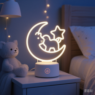 3D Moon Phase Night Light, Wooden Base Bedside Lamp with Warm White Light, Home Office Decor