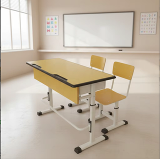 Modern Design School Furniture Double Student Table and Chair Adjustable Children Wood 2 Seats Desk and Chairs