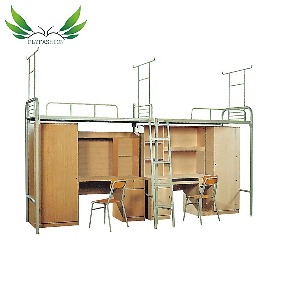 School Bed Dormitory Beds Dormitory Furniture Single Student Bed with Wardrobe and Study Table