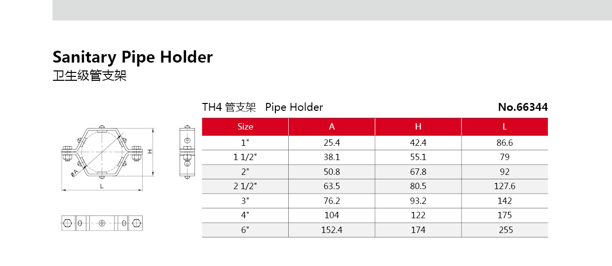 Санитарный держатель трубы с черной прокладкой из нержавеющей стали