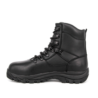 Botas de cuero de combate de policía negro tobillo 6105