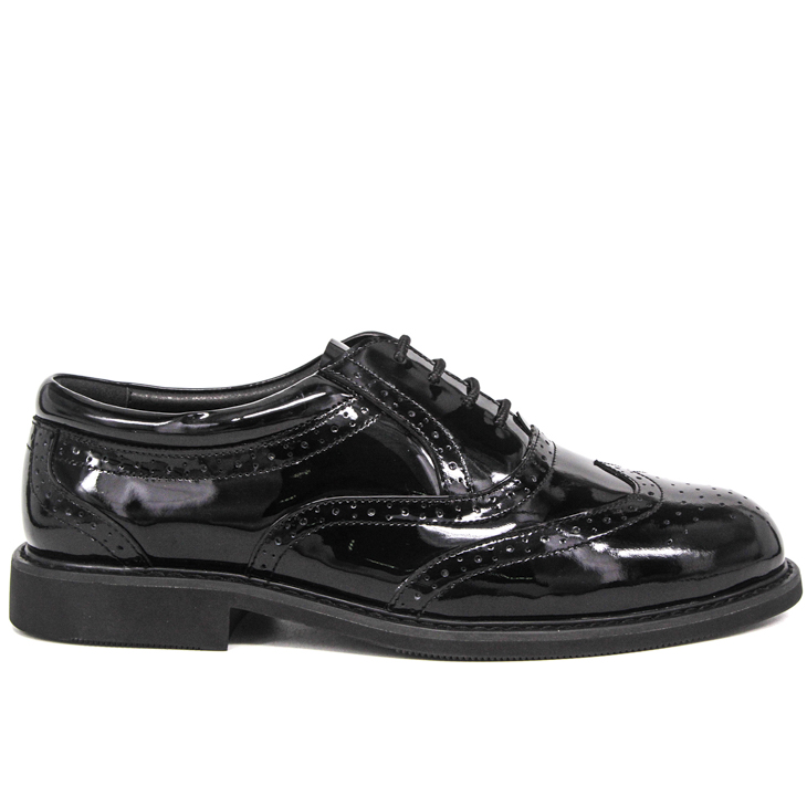 Zapatos de oficina militares Brogue negros brillantes para hombre 1282