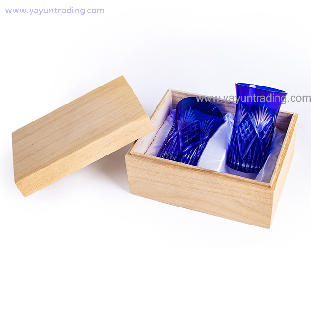 Hand Cutting Cobalt Blue Whiskey Shot Glass with Gift Box for Wedding And Collection 