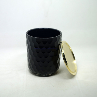 13oz unique fish scale matte black glass candle jar with gold lid