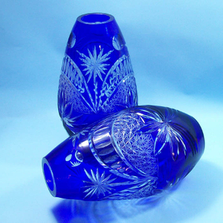 Cobalt blue decorative artificial flower glass vases