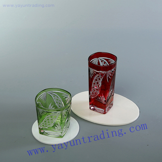 square amber colored engraved drinking beer wine glass tumbler