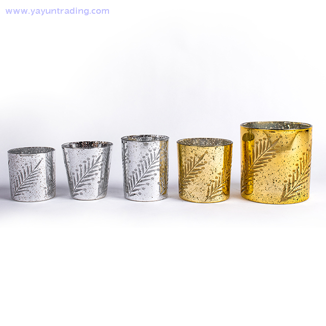 embossed gold glass candle holder