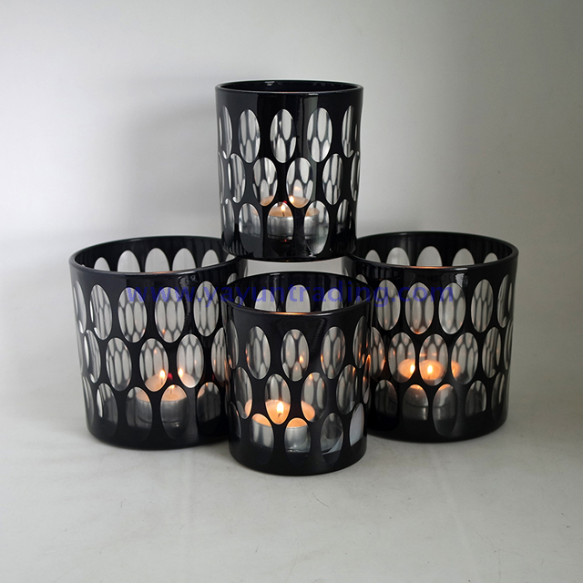 hand cut black glass candle jar and vessel