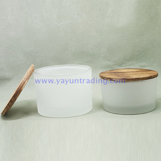 2019 frosted glass candle cup with sealed wooden lid