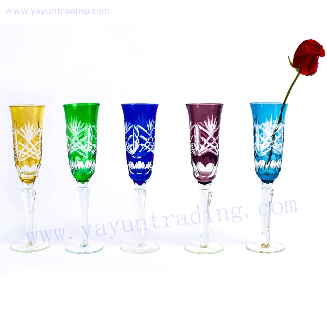 hand cut set 6 colored champagne flute