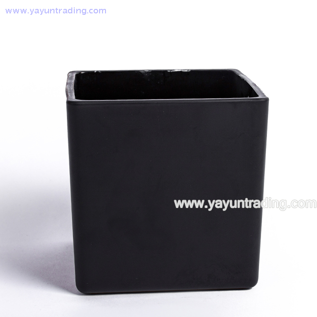 High Quality Square Shape Thick Matte Black Glass Candle Holder