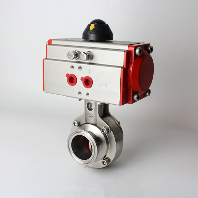 QiiMii 2 Sanitary SS304 Tri Clamp Pneumatic Actuator Butterfly Valve Single-Acting Stainless Steel Actuator Butterfly Valve air to Open