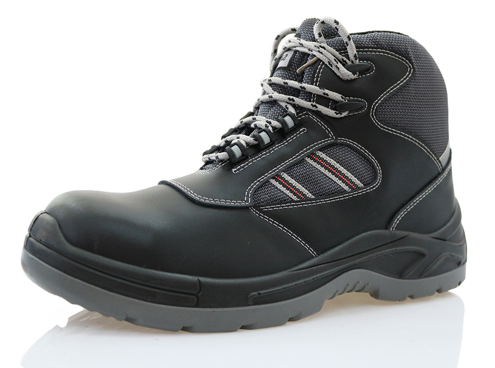 Genuine leather black steel toe safety shoes