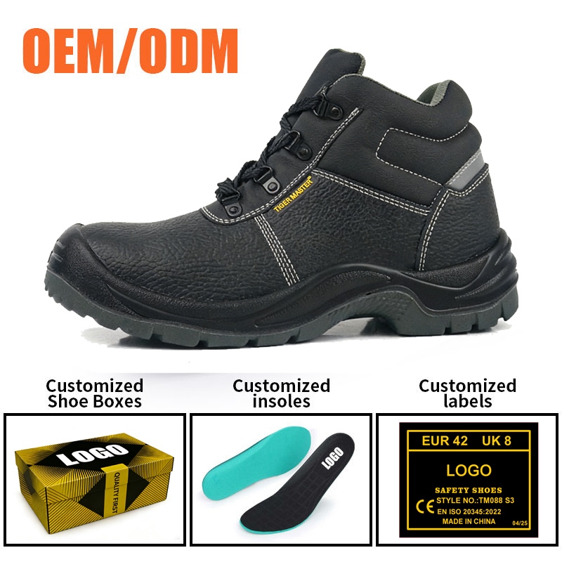 Black Leather Steel Toe Construction Safety Boots