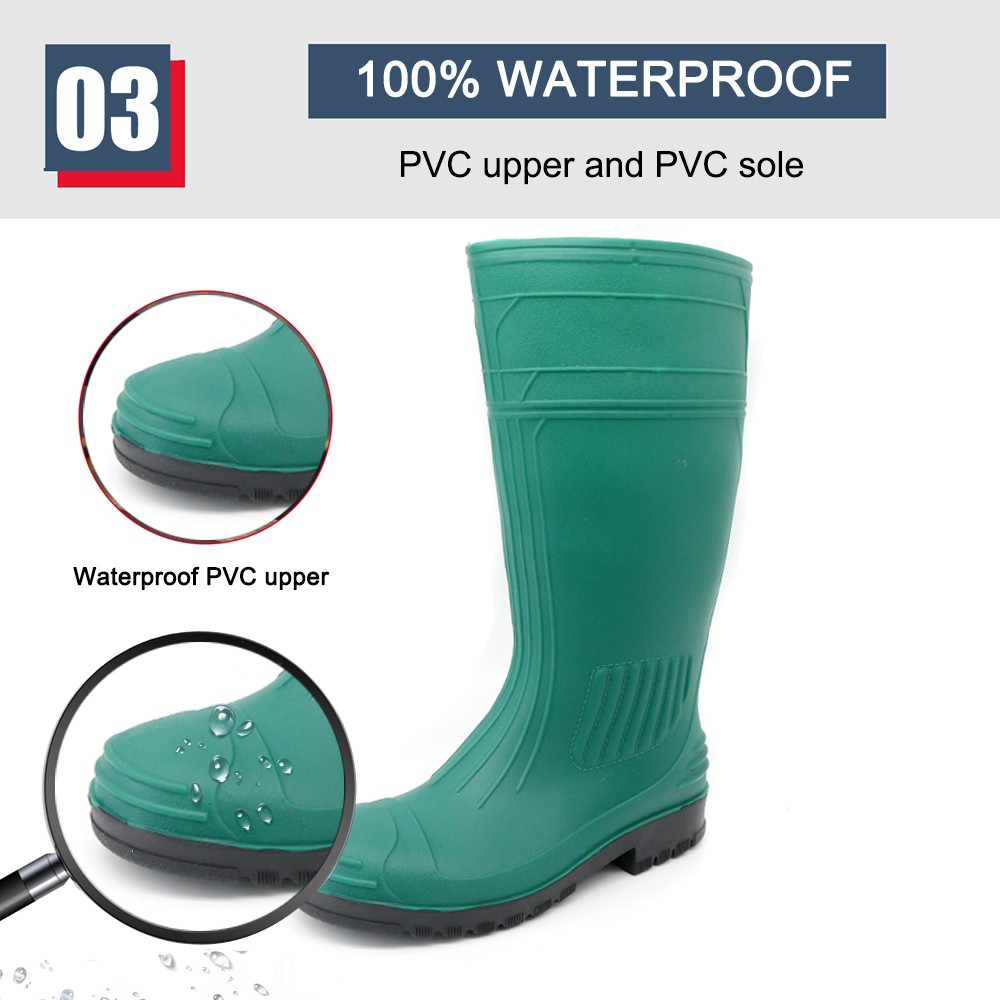 Green PVC Safety Rain Gumboots with Steel Toe