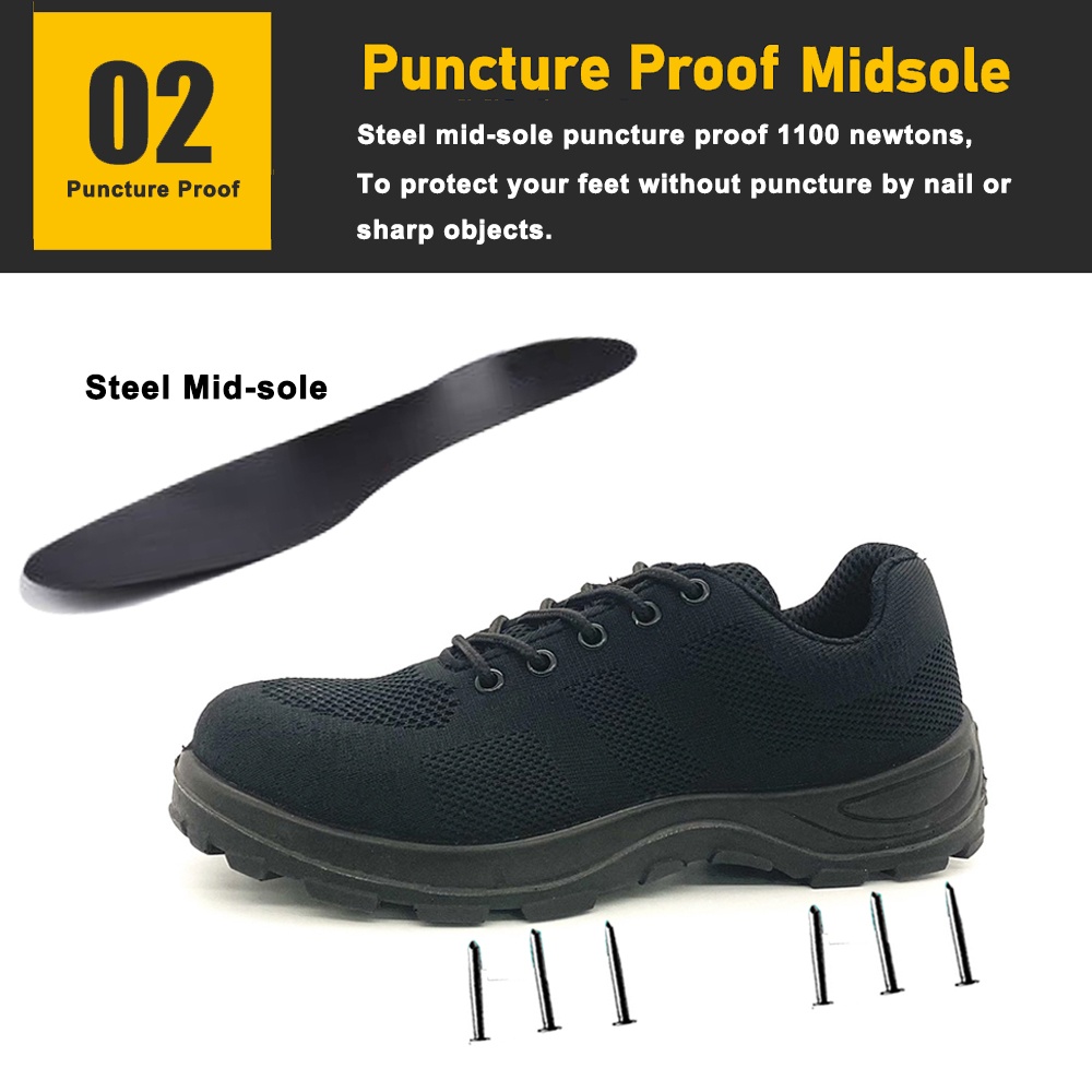 Full Black Flying Knit Sport Safety Shoes with Steel Toe