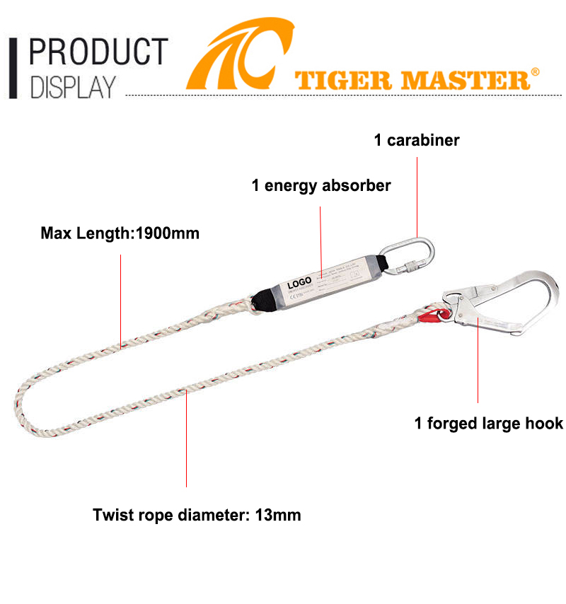 CE Verified One Forged Large Hook Fall-arrest Energy Shock Absorber Safety Rope 