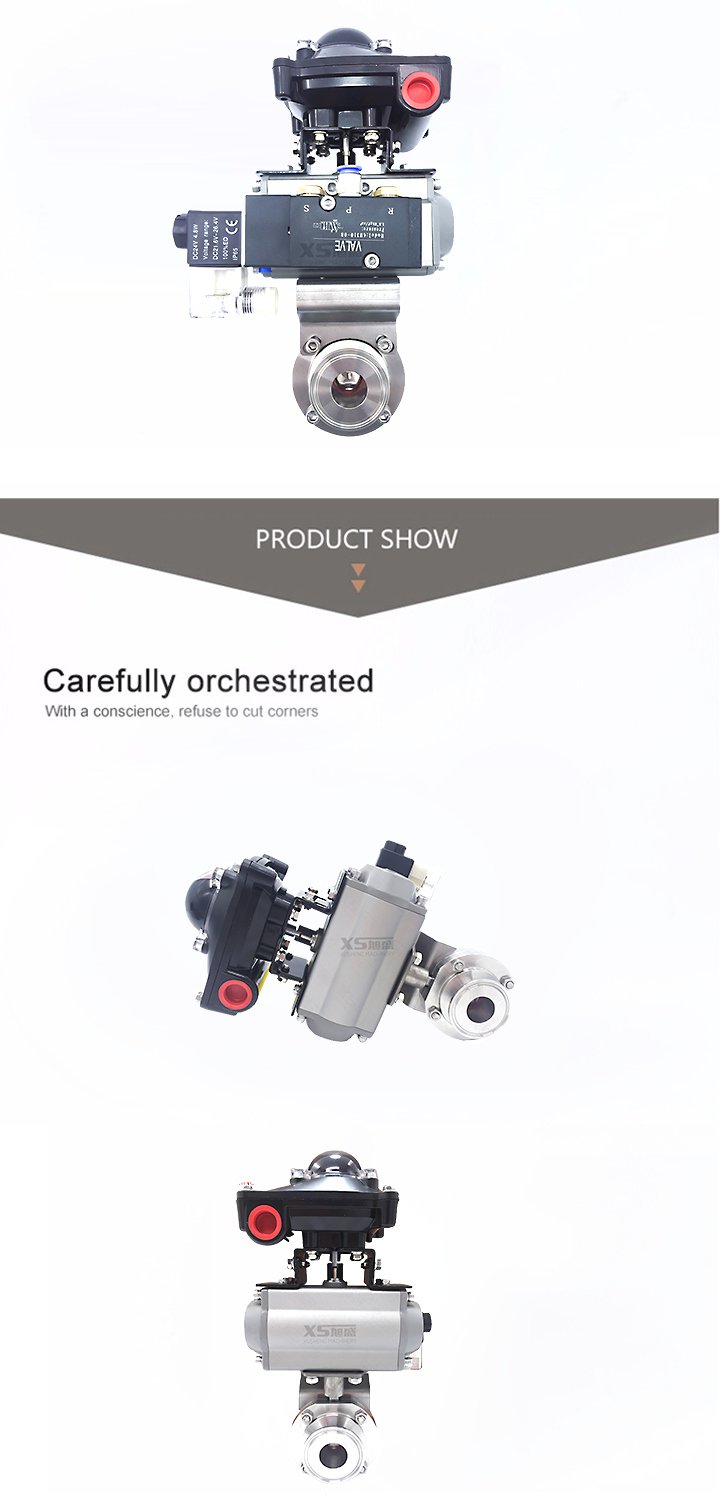 Клапаны-бабочки с трехзажимным зажимом для санитарного пневматического привода из нержавеющей стали с соленоидным клапаном