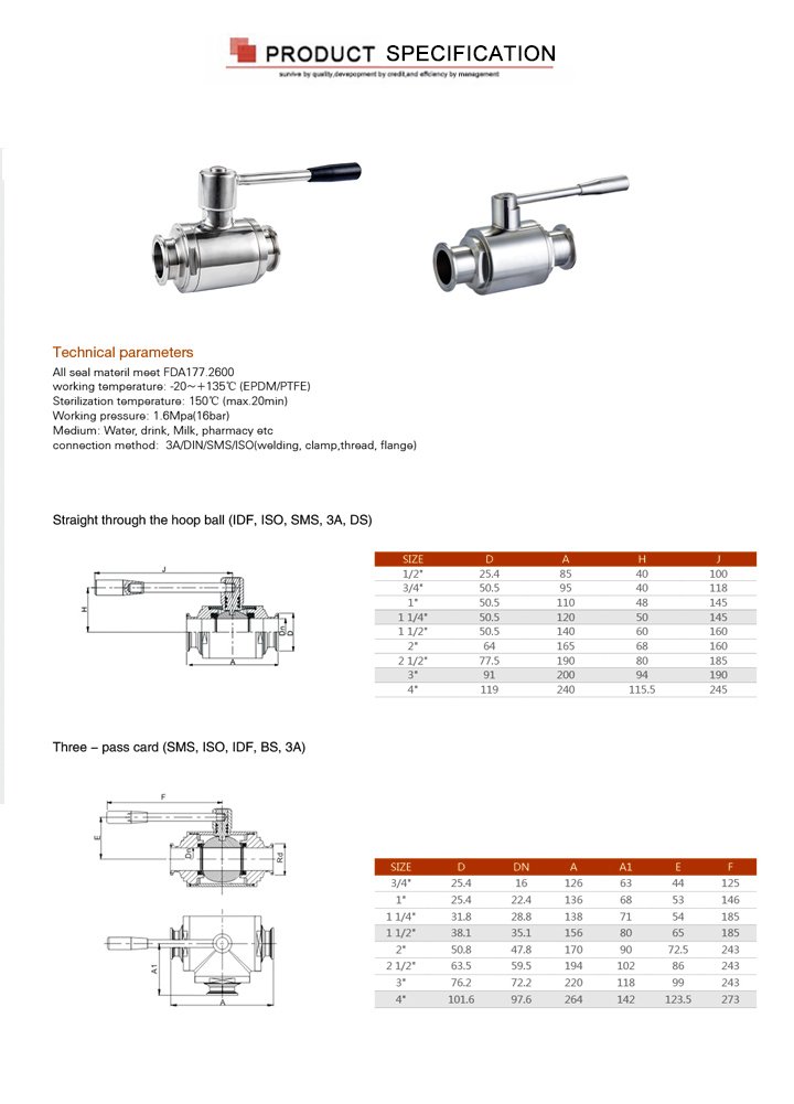 Санитарный прямой шаровой кран из нержавеющей стали с концами Tc Tri Clamp