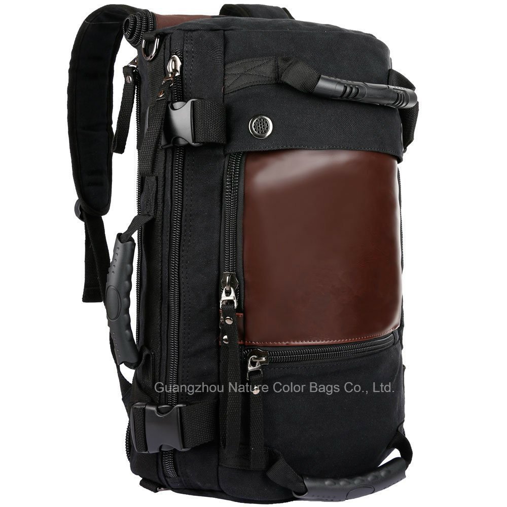 Canvas Travel Backpack with Leather for Hiking or Camping