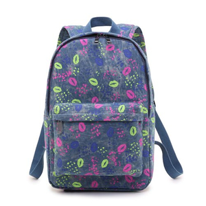 SP5066 New style printed denim laptop backpack shopping daypack for men women
