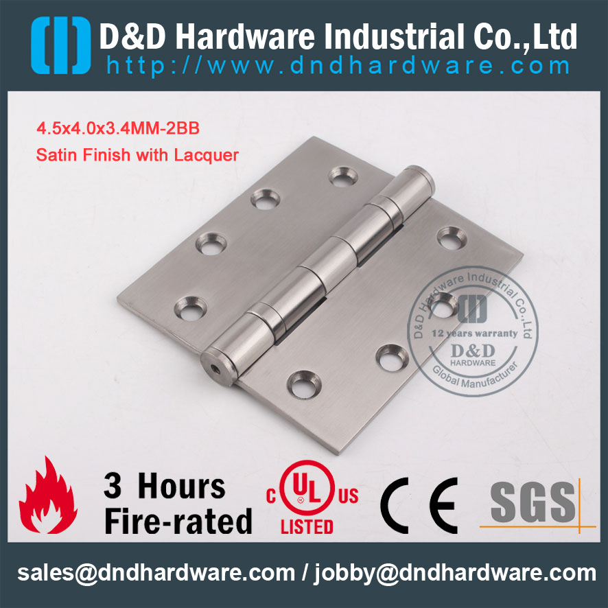D & D hardware-acabamento acetinado com laca 4.5x4.0x3.4-2BB Dobradiça de porta DDSS001