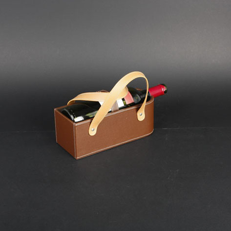 Wine Box Manufacturer Brown PU leather wine glass holder tray