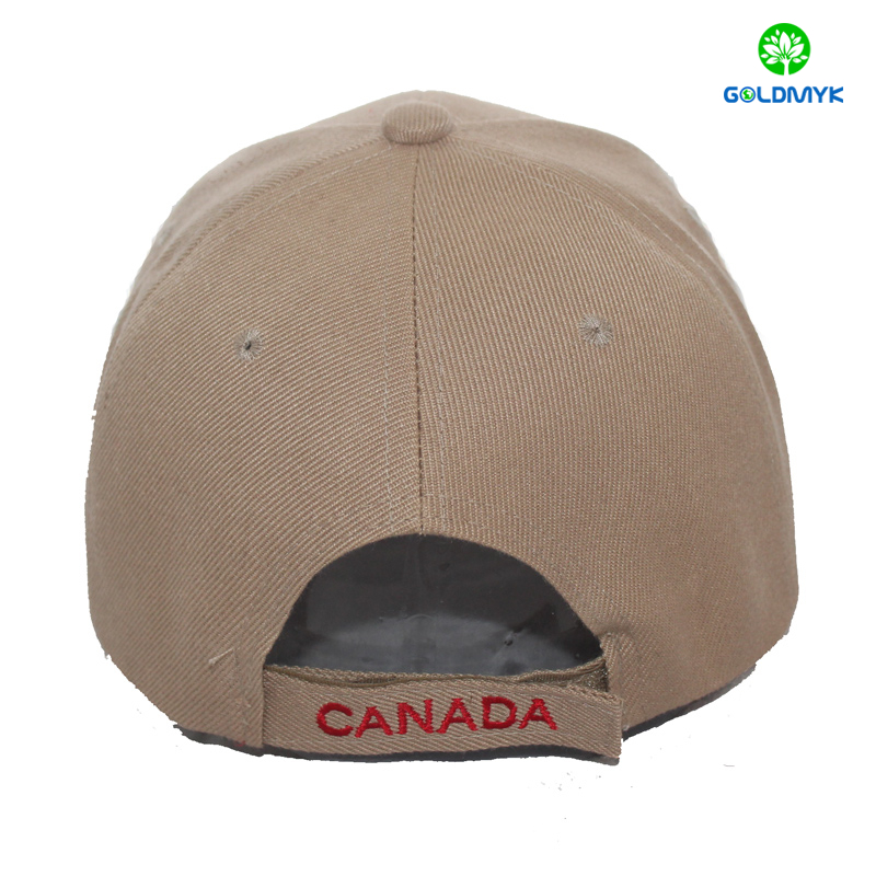 卡其色丙烯酸酯3D刺绣加拿大盖帽