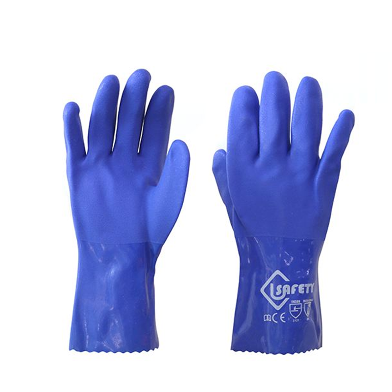 Blue Non-slip Oil Acid Resistant Waterproof Industrial Safety PVC Dipped Gloves
