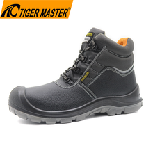 Black Leather Anti Slip Pu Sole Industrial Safety Boots with Steel Toe Cap