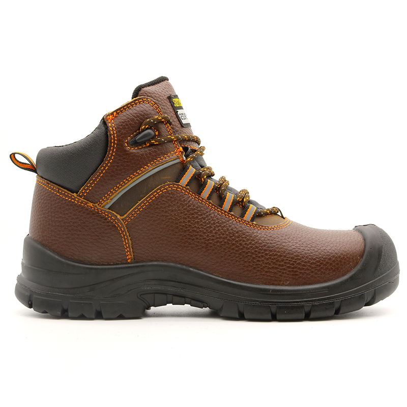 Brown Genuine Leather PU Sole Steel Toe Prevent Puncture Safety Boots for Men