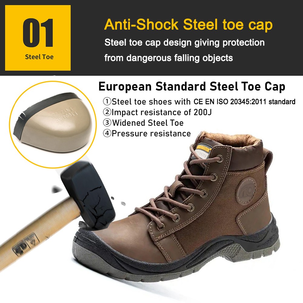 Brown Leather Construction Safety Shoes with Steel Toe Mid-sole