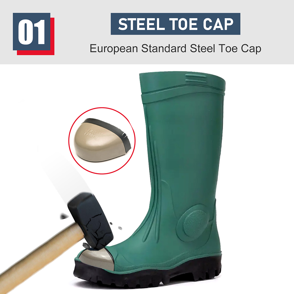 Waterproof PVC Safety Rain Boots with steel toe steel mid-sole
