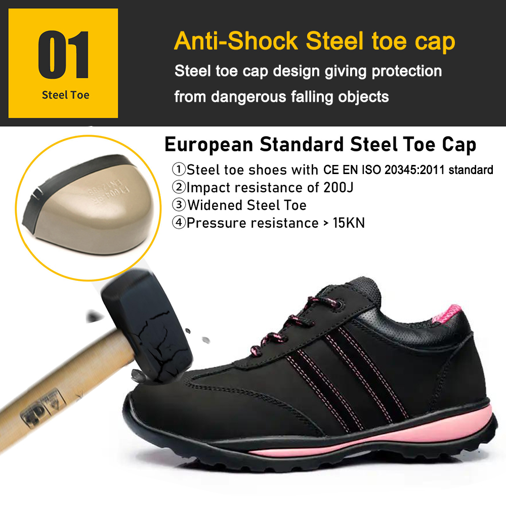Rubber Sole Steel Toe Leather Safety Shoes for Woman