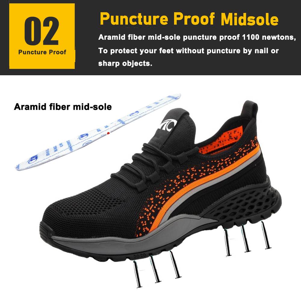 Non Slip Rubber Sole Steel Toe Sneaker Safety Shoes for Men