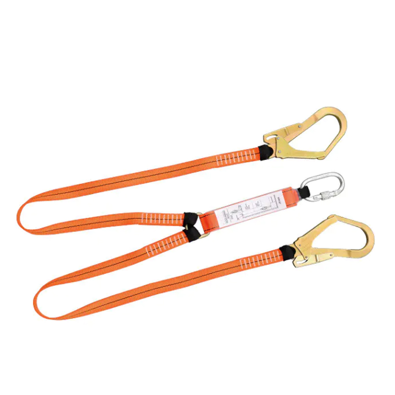Orange Polyester Webbing 25KN Strength Energy Shock Absorber Lanyard with Double Hooks