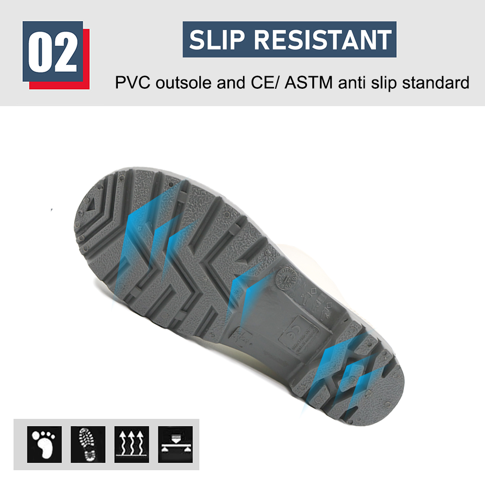 Waterproof White Pvc Rain Boots for Food Industry Non-slip