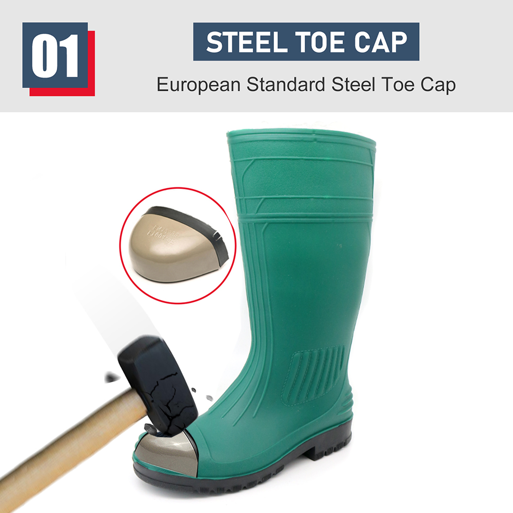 Green PVC Safety Rain Gumboots with Steel Toe
