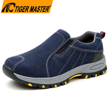 No-laces Steel Toe Blue Suede Safety Shoes for Men