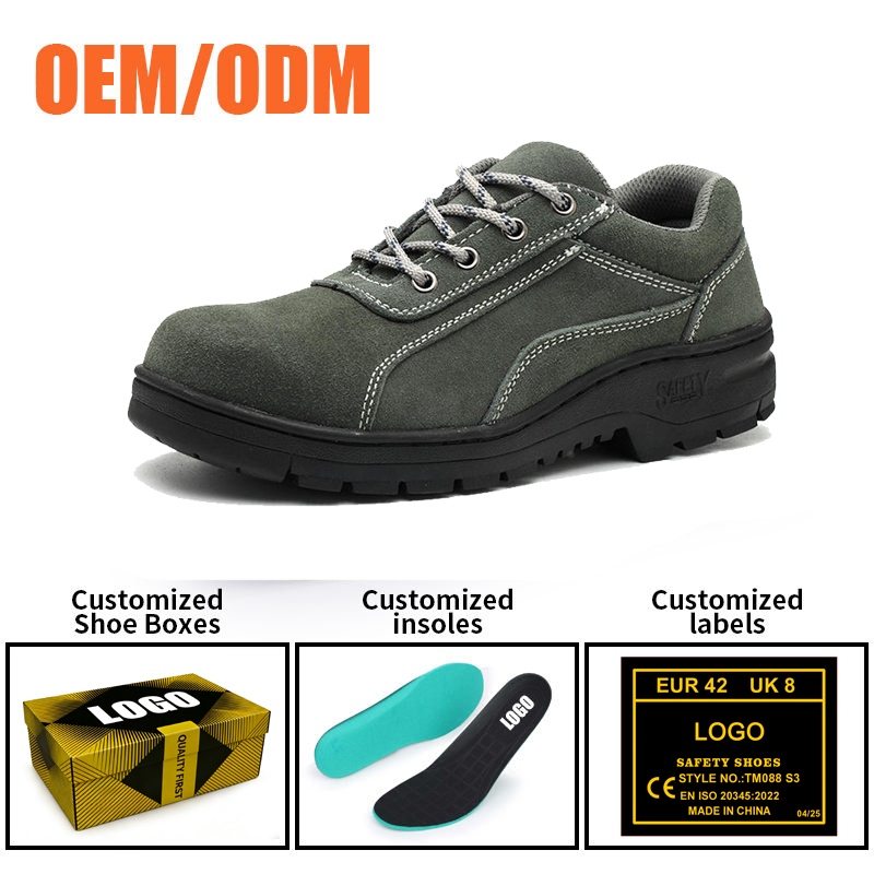 Steel Toe Green Suede Safety Shoes Anti-slip Rubber Sole