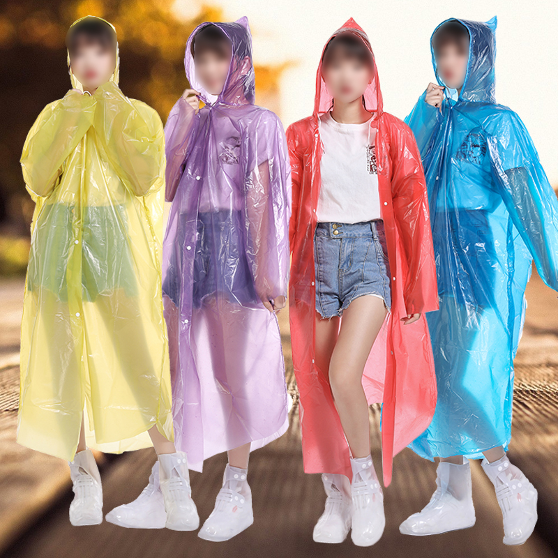 Waterproof Long Purple Disposable PE Raincoat for Women
