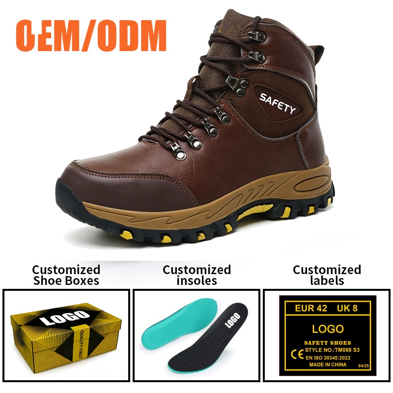 Full Grain Leather Fiberglass Toe Safety Boots Rubber Sole for Men