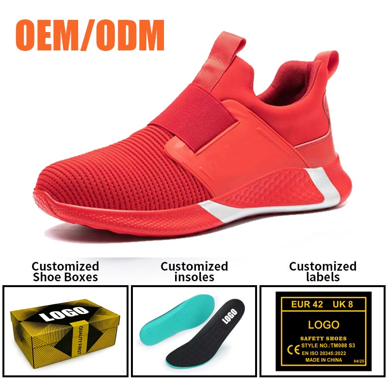 Non-slip Red Sport Safety Shoes with Steel Toe for Warehouse